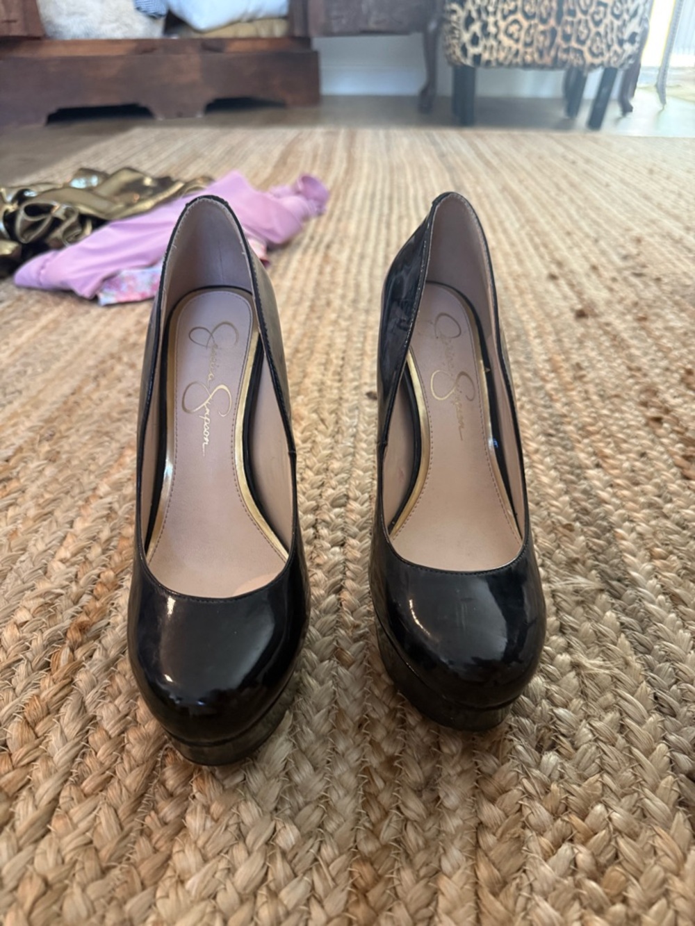 Jessica Simpson Black Patent Leather Platform Pumps